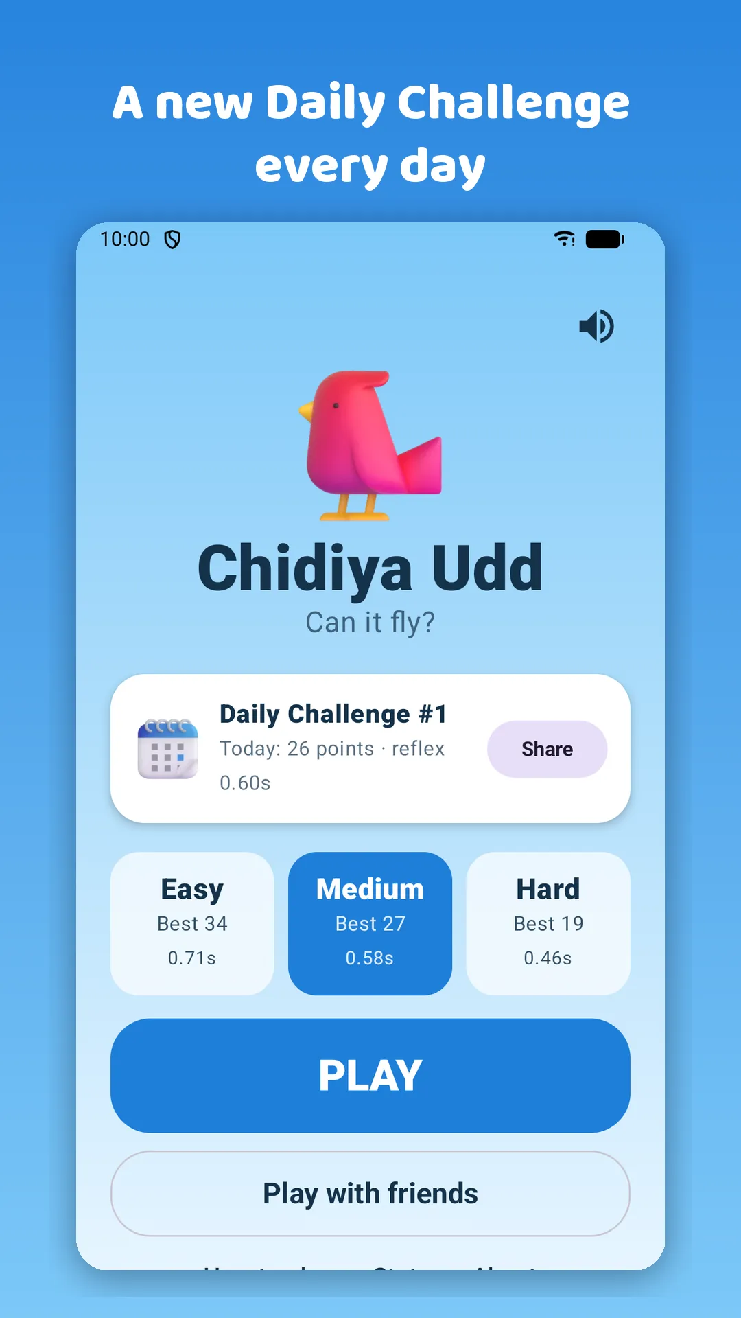A new Daily Challenge every day, on the home screen with the three levels
